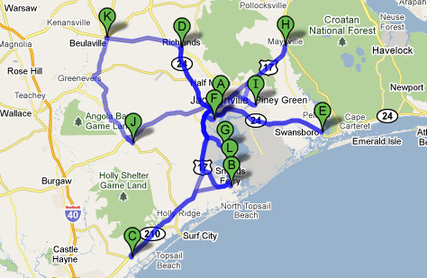 Jacksonville, NC Area Map - Camp Lejeune Area Map